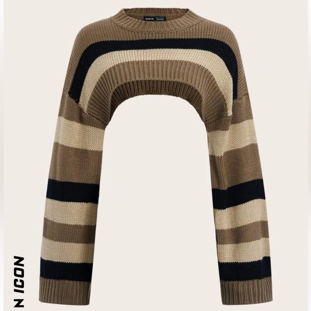 Striped Sweater Shrug Cropped Brown and Black